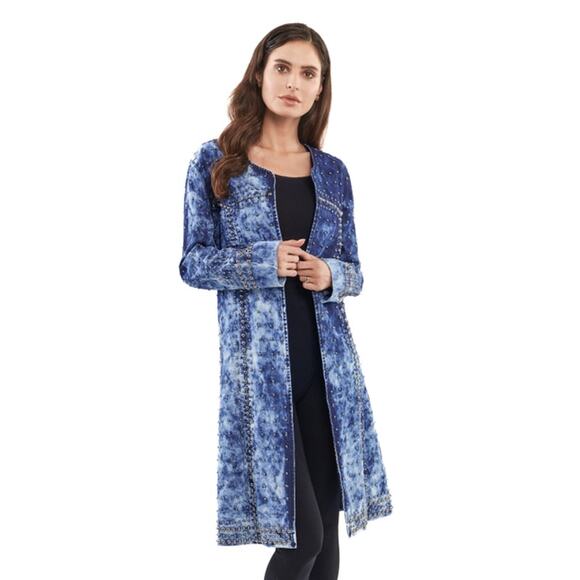 Adore Denim Blue Size Small Studded Acid Wash Long Jacket
